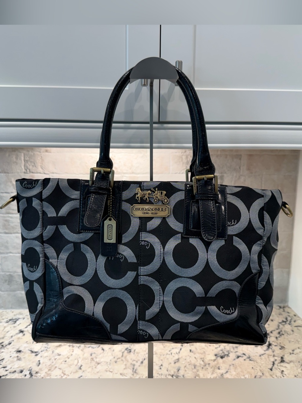 Coach GUC Black & Gray Signature Satchel w/Removable Strap